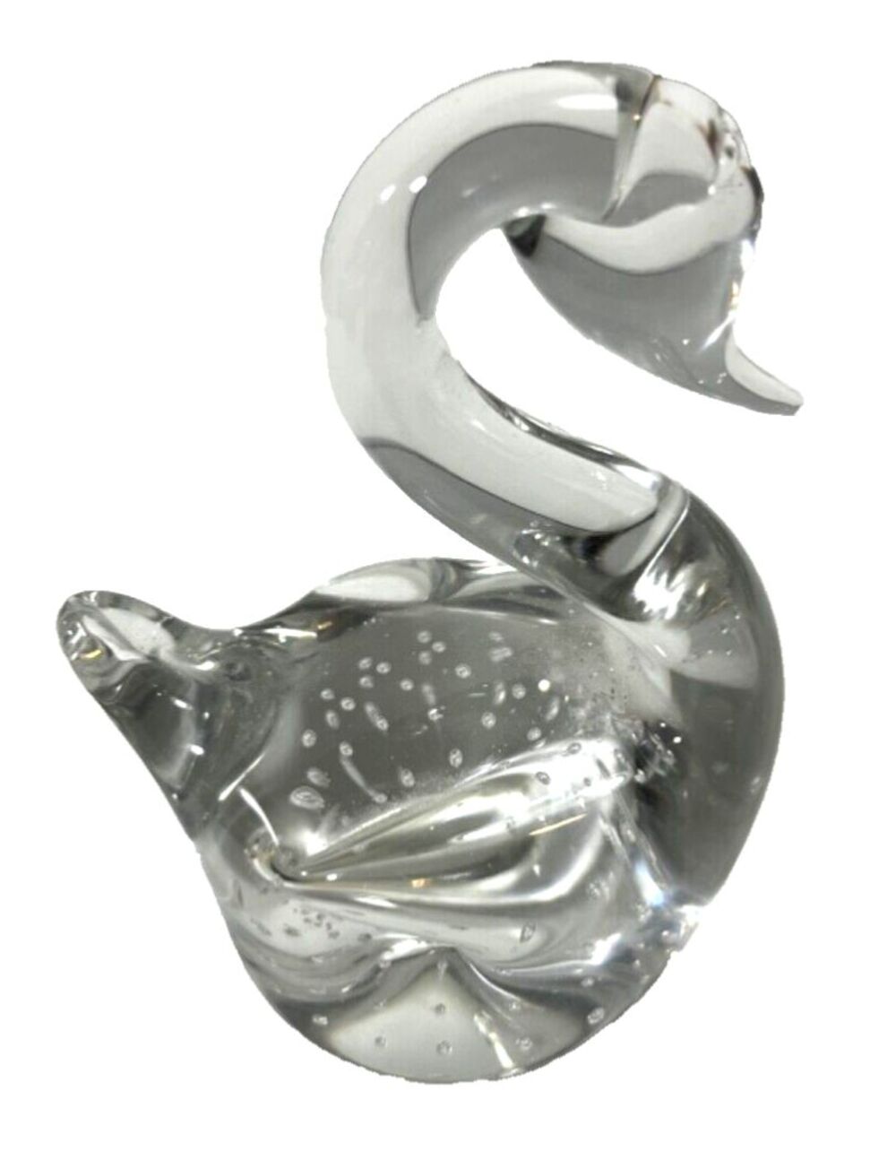 Handblown Swan Glass Clear with Bubbles Paperweight Not Signed